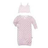 KicKee Pants Newborn Print Layette Gown & Ruffle Knot Hat Set, Little Girls - Fleur de Lis, 0-3 Months