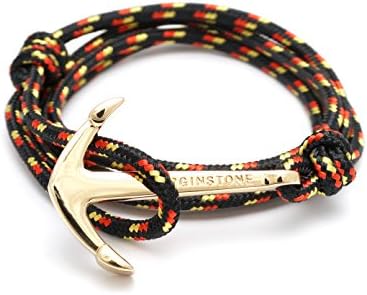 VIRGINSTONE Gold Plated Anchor on Nylon Ropes World Cup Germany Black Bracelets (Gold Plated Anchor)