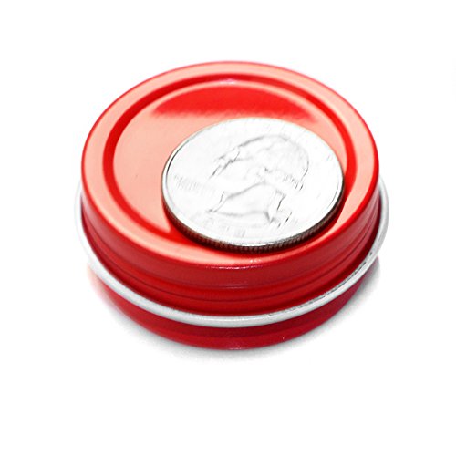 Mimi Pack Shallow Screw Top Lid Metal Tin Cans Steel Containers For Favors, Spices, Balms, Gels, Candles, Gifts, Storage 24 Pack (1/2 oz, Red)
