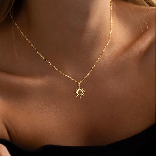 Tewiky Women's Sun Chain - 14K Gold Plated / Silver Layering Necklace with Sun Pendant Chain for Women Girls Waterproof Girls Gifts