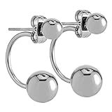 Charisma 8mm Stainless Steel Modern Double Beads Ear Jacket Earrings Front Back Piercing Jewelry (Steel)