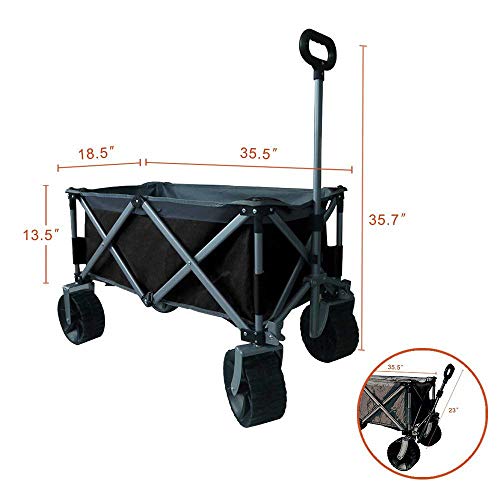 Eurmax Sports Collapsible Sturdy Steel Frame Garden Carts on Wheels Utility Beach Wagon Cart with Big Wheels，Bonus 8x8Ft Picnics Mat (Black & Gray) - Thumbnail 2