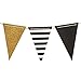 Ling's moment Paper Bunting Triangle Flags Banner Vintage Pennant Banner for Wedding, Bachelorette Party, New Year Party, Birthday, Graduation, Baby Shower, 15pcs Flags(Gold+Black+French Stripe)