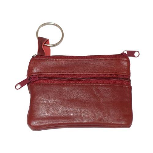 100% Genuine Leather Change Purse Key Ring Cherry #810