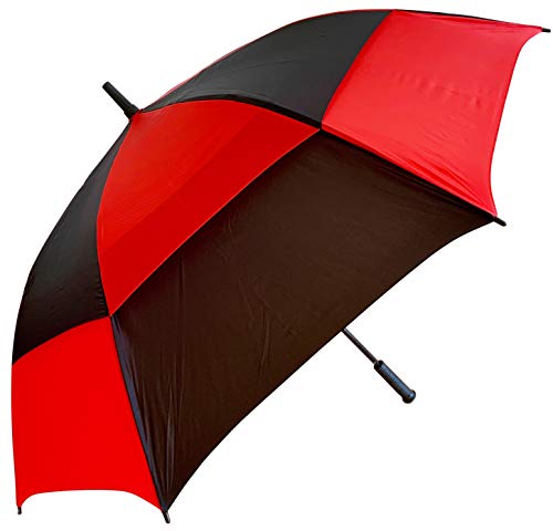 Procella Golf Umbrella Windproof Waterproof - 62 Inch Large Automatic Open Rain & Wind Resistant Vented Double Canopy - Best Golf-Sized Stick Umbrellas for Men and Women (Red/Black)
