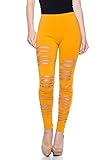 Ripped Elastic Pull On Stretch Legging,Mustard,Medium