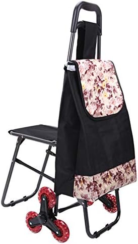 KSWD 6 Wheels Shopping Trolley with Seat, Waterproof Oxford Climbing Stairs Foldable