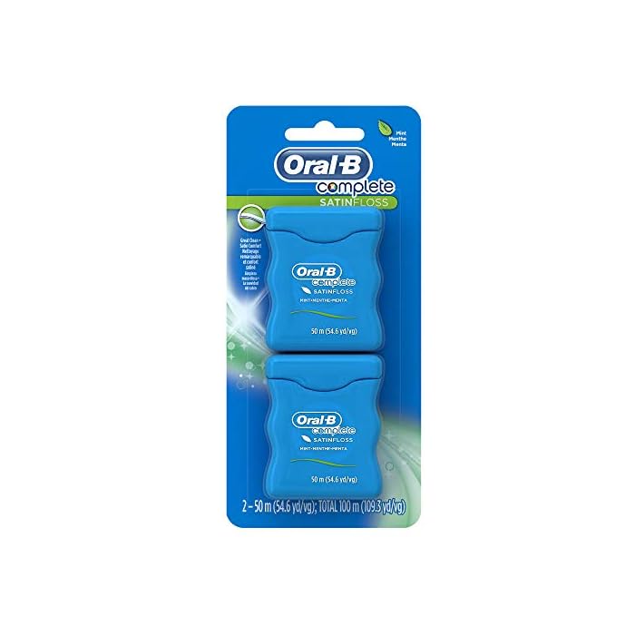 Oral-B Complete SatinFloss Dental Floss, Mint, 50 M (54.6 yd), Pack of 2