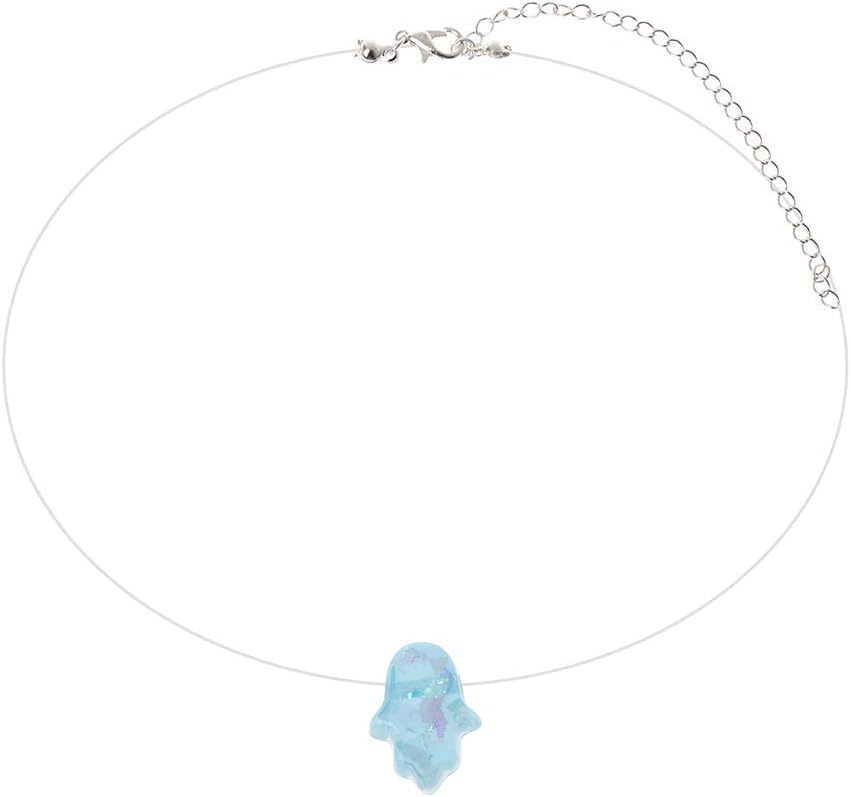 Invisible Hamsa Hand Opals Pendant Necklace Transparent Fishing Line Choker