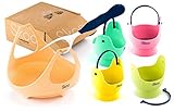Vegetable Steamer Basket + Egg Poacher Cups + Free Fork - Silicone Egg Cooker and Food Steamer Set - Instant Pot Accessories - For Stove Top and Microwave - Spring Edition.