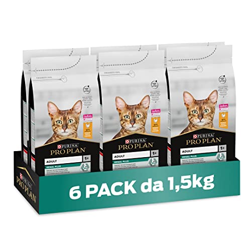 Purina Pro Plan Renal Plus Crocchette Gatti Adulti Ricco in Pollo, 6 Confezioni da 1,5 kg