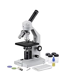 AmScope M500 monocular Compuesto, WF10 x Microscopio ocular, 40 x  1000 x Ampliación, anti mold óptica, iluminación de tungsteno, brightfield, Abbe Condensador, Focus, grueso y fino Plain etapa