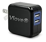 Charger,Dual USB Travel Wall Power Adapter Vlove 2.4 Amp USB Foldable Plug Made for Iphone 6 6plus 5 5s 5c 4s, Ipads, Ipods, Samsung Galaxy S6 S5 S4 S3 Note 2 3 and Most Android Phones (Black)