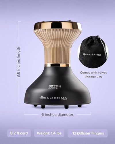 BELLISSIMA ITALIA Diffon Supreme - Difusor XL y secador de pelo para cabello rizado y ondulado, botón fresco, tecnología iónica y cerámica para no encrespamiento, Negro