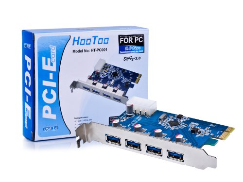 [VIA VL805 Upgraded]HooTooÂ® HT-PC001 SuperSpeed USB 3.0 4-Port PCI-E Add-on Expansion Card with 5V 4-Pin Molex Power Connector (VIA VL805 Chipset, Premium Solid Capacitors,SATA to LP4 Power Cable)
