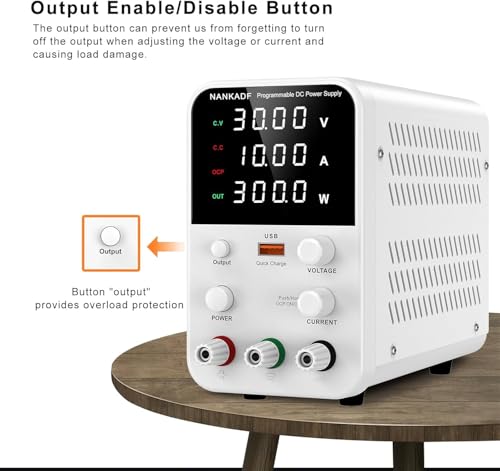 Bench adjustable power supply (30V/10A), DC switching power supply, encoder regulated laboratory power supply with USB fast charging interface.