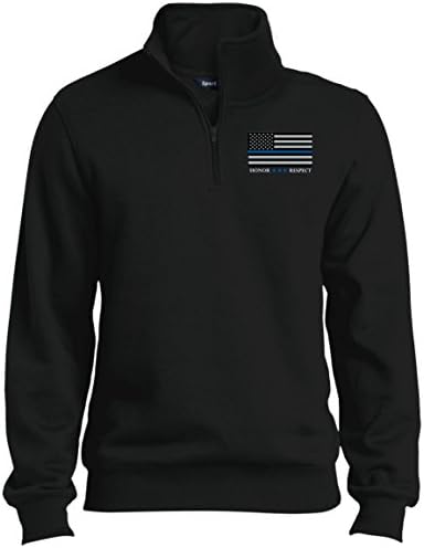 MPX CLOTHING Honor Respect Thin Blue Line Mens 1/4 Zip Sweatshirt USA Embroidered Support Law Enforcement Police Officer