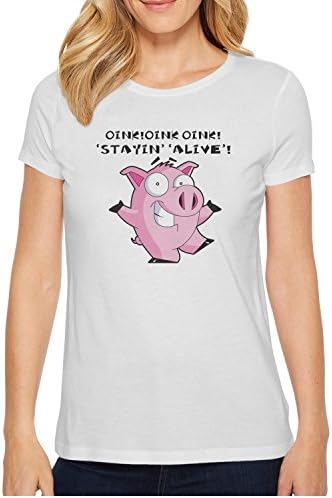 Staying Alive Pig Graphic T Shirts For Women's O-Neck Short Sleeve Cotton Girls Tee Shirts