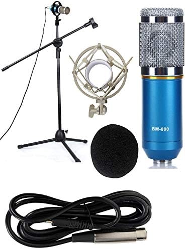 Techtest BM-800 Condenser With Pro Microphone Stand For Recording Sound Studio Dynamic Professional Set (Golden) Suspension Scissor Boom Clamp Black (Blue)
