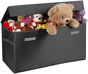 Prorighty Collapsible Toy Chest for Kids (XX-Large) Storage Basket w/Flip-Top Lid | Toys Organizer Bin for Bedrooms, Closets, Child Nursery | Store Stuffed Animals, Games, Clothes (Black)