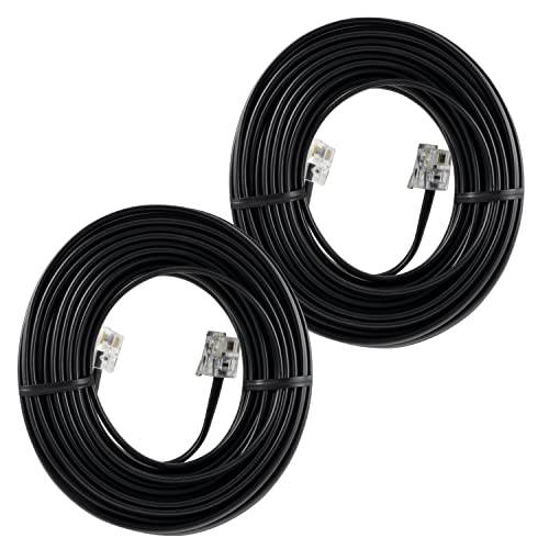 Power Gear Telephone Line Cord, 2 Pack, 25 Feet, Black Phone Cord, Modular Jack Ends, Works for Phone, Modem or Fax Machine, for Use in Home or Office, 46077