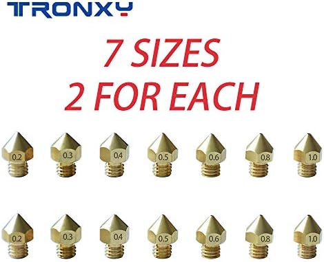 14 pcs MK8 Extruder Nozzle for 3D Printer TRONXY XY-2/XY-3 7 Different Size 0.2mm,0.3mm,0.4mm,0.5mm,0.6mm,0.8mm,1.0mm(Each Size 2pcs)