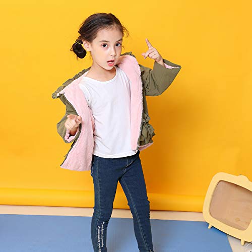 Famuka Winter Baby Girl Jackets Thick Fleece Lined Winter Coat Cute Ruffled Outwear (Green, 12-18 Months) - Thumbnail 6