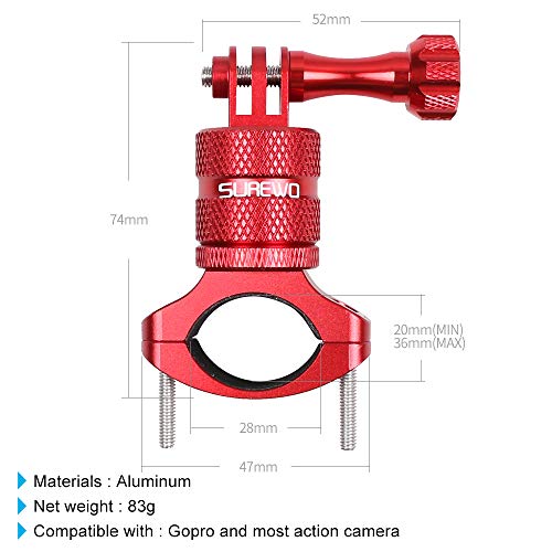 SUREWO Bike Handlebar Mount,360 Degrees Rotation Aluminum Bicycle Seatpost Mount with Screws and Allen Key Compatible with GoPro Hero7/(2018) 6/5 Black,4 Session/Silver,DJI Osmo Action and More (Red)