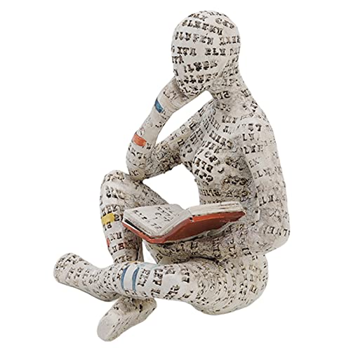 Pssopp Reading Woman Statue, Abstract Thinker Sculpture Modern Resin Figurine, Hand-Painted Bookshelf Decor for Living Room Office Desk Table, Unique Book Lover Gift for Readers