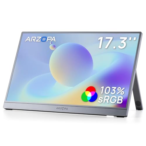 ARZOPA Portable Monitor 17.3 Inch Portable Monitor with 1080P FHD 103% sRGB IPS Display, Gaming Monitor with Built-in Kickstand, USB-C HDMI Second Screen for Laptop PC Mobile Phone PS5 Xbox - Z1C Plus