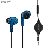 Leadtry SS-2 Retractable Headset In-Ear Sport Stereo Earbud Headphones Dynamic Crystal Clear Sound Ergonomic Comfort-fit Noise Insulating Built-in Mic Earphone (Blue)