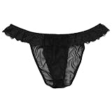 YiZYiF Men's Lace Trim Mesh Thong Translucent with