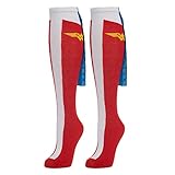 Bioworld (1 Pair) Women’s Wonder Woman Knee High Socks & Capes, D.C. Comics, Ladies Shoe Size 5-10