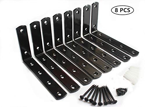 MHMYDZ 8 Pcs Black Steel Heavy Duty"L" Corner Brace Joint Angle Bracket Shelf Bracket Wall Hanging with Screws 125mmX75mm/5 InchX3 Inch Decorative Corner Brackets Joint Angle Bracket