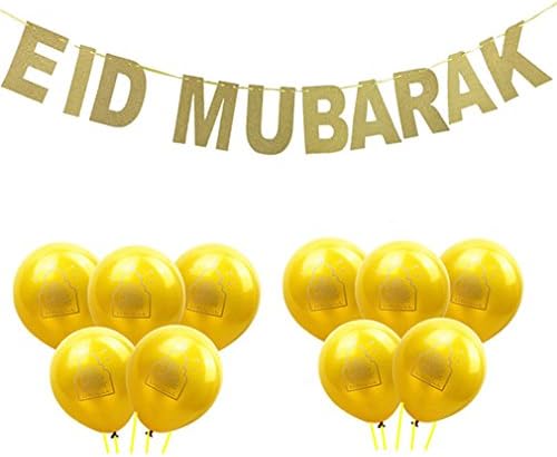 1 SET Eid Mubarak Banner Glitter And EID Balloon Festival Bunting Muslim Mubarak Decoration Ramadan Supplies EID gold cake