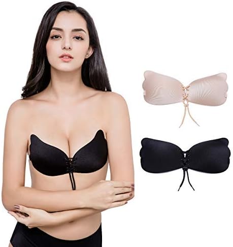 Bocianelli Strapless Backless Bra, [2 Pack ] Push-up Sticky Adhesive Bras for Women - C Cup Black Gift – June 26, 2018