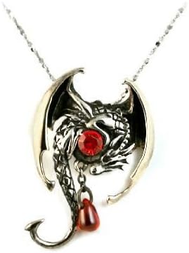 Fafnir Red Crystal Dragon Sterling Silver Pendant Necklace