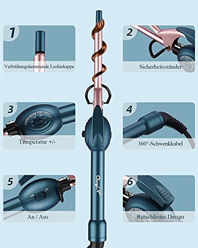 CkeyiN Professionelle Lockenstab Kleine Locken,Mini Lockenstab Keramik,9mm Elektrische Lockenwickler Haar Styling Werkzeuge Mit Schwarze Handschuhe Klein Lockenstab für Männer/Frauen/Kinder