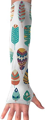 Breathable Ice Silk UV Sun Protection Turkey Feather Printed Arm Sleeve Finger Hole For Women And Men Outdoor Sports Fishing Hunting Jogging Motorcycling