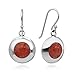 925 Sterling Silver Natural Red Sea Bamboo Color Circle Inlay Round Dangle Hook Earrings 1