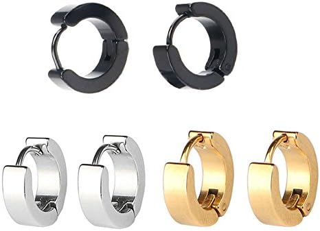 3 Pairs Stainless Steel Small Hoop Earrings Set for Women Men Huggie Earrings (B:3 Pairs)