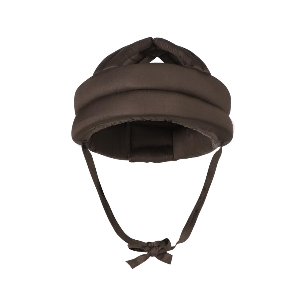 Elderly Safety Helmet - Anti Shock, Anti-Fall Cap, Soft Breathable Sponge Hat, Adjustable Elder Head Protection (Brown with Chin Strap)