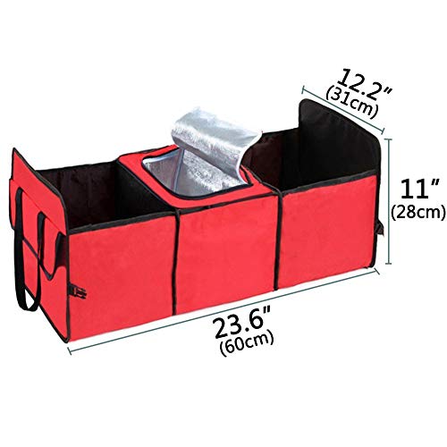 XBRN Trunk Organizer Car Storage, Van SUV Cargo Organization Container Toys Food Storage, Auto Travel Bag with Cooler Set (Red)