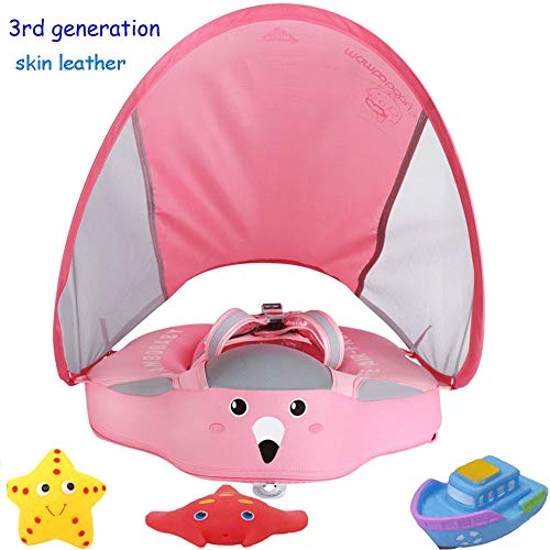Upgrade 3rd Generation Baby Infant Soft Solid Non-inflatable Float Lying Swimming Ring Children Waist Float Ring Floats Pool Toys Swimming Pool Swim Trainer Classic Swim Ring With Sun Canopy (pink C)