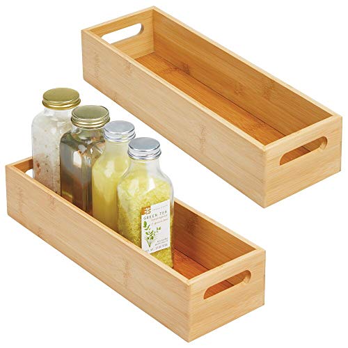 mDesign Bamboo Storage Organizer Tray with Handles, Use in Bathroom