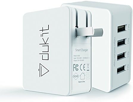 Dukit 4-Port USB Charger, Universal USB Wall Charger With Smart Protection Technology, 5A-25W Charger For iPhone, iPad, Samsung Galaxy S7 / S6 / Edge / Plus, Note 5 / 4, LG, Nexus, HTC and More.