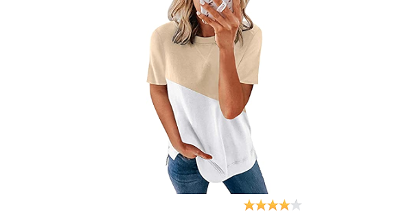 Block Tops Crew Neck Tunic Loose Blouse 