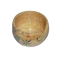 Naaz Wood arts Clear Polished Natural Naplewood Yarn Bowl -7"x4" Handmade from Napelewood Perfect Yarn Holder for Knitting & Crocheting withen Green Flower handcarving