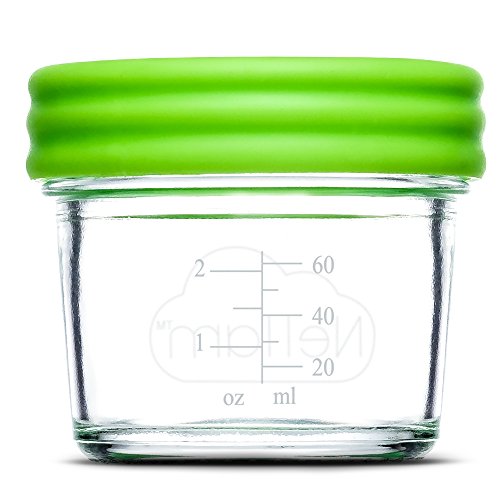 Nellam Baby Food Storage Containers - Leakproof, Airtight, Glass Jars for Freezing & Homemade Babyfood Prep - Reusable, BPA Free, 6 x 4oz Set, that is Microwave & Dishwasher Safe
