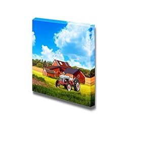 Canvas Prints Wall Art - Traditional American Country Farm with Blue Cloudy Sky | Modern Wall Decor/Home Art Stretched Gallery Canvas Wrap Giclee Print & Ready to Hang - 12" x 12"